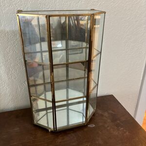 Vtg Brass Glass Mirror Curio Display Shelf Cabinet Wall Mount or Table Top